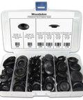Open kit showing 141 Piece Auto Body Black Plastic Hole Plugs Kit Pro Grade With Flush Mount And Button Style Assortment