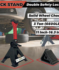 Heavy Duty 3 Ton Jack Stands With Double Pin Lock And Solid Wheel Chocks Garage Must Have Adjustable 11 To 16.33 Inch Lift Height 6600 Lbs Capacity Car Lift Stands Black 1 Pair
