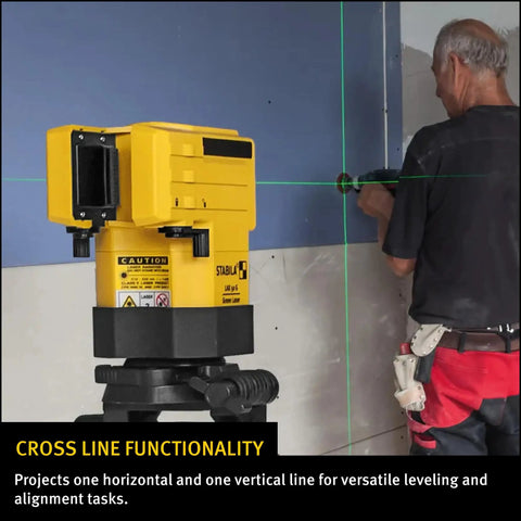 Top Shelf Green Beam Cross Line Laser Bundle Loaded With Full Setup Gear To Shoot Straight Green Lines Clear As Day Up To Hundred Feet On Any Job Site While Keeping Layouts Totally Dead On Point projecting a green line.