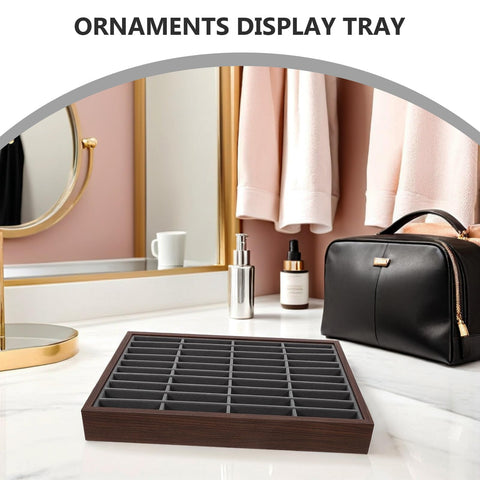 Premium Wooden Jewelry Tray Featuring Forty Smooth Compartments And Plush Velvet Insert For Classic Bracelet And Bangle Display Stand Plus Reliable Countertop Organizer That Straight Up Hits Different on a countertop with beauty products.