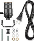 Black Lamp Wiring Kit For DIY Repairs 12 Ft Lamp Cord Replacement With 3 Way Socket Harp Base Decorative Neck Threaded Pipes Washers And Nuts