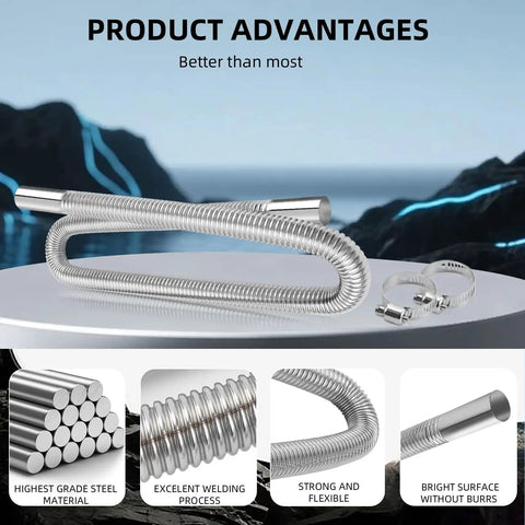 1 Inch Stainless Steel Exhaust Hose 59 Inch Flexible Exhaust Pipe With 2 Hose Clamps Heavy Duty Diesel Heater Exhaust Tubing