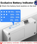 Close-up of Hidden No Drill Adhesive Magnetic Cabinet Lock with battery indicator showing various levels of charge.