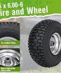 15X6.00-6 Lawn Mower Tire With Wheel Front Tire For Riding Mowers, Fits Most Lawn Tractors And Deck Mowers