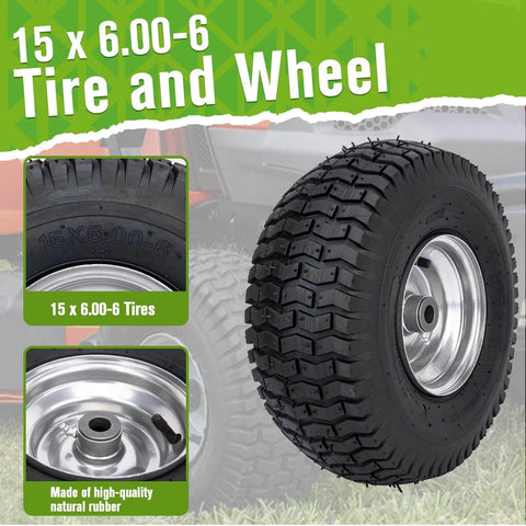 15X6.00-6 Lawn Mower Tire With Wheel Front Tire For Riding Mowers, Fits Most Lawn Tractors And Deck Mowers