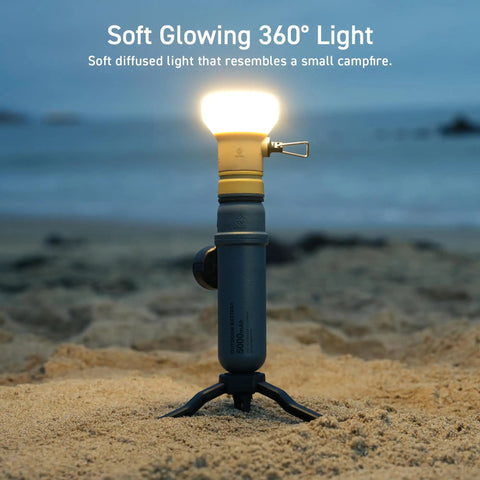 Go-To Rugged Outdoor Camping LED Lantern With Mini Tripod Dimmable USB Powered Soft Light on beach