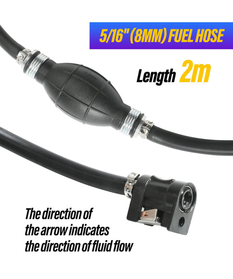 Universal Five Sixteenth Inch ID Boat Fuel Line Kit With Primer Bulb And Steel Clamps shown with 2m length hose