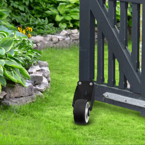 Heavy Duty Gate Wheels For Wooden And Metal Gates Adjustable Gate Casters installed on gate in garden