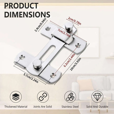 3 Pack Barn Door Lock Kit Stainless Steel Gate Flip Latch with dimensions for Sliding Doors, Cabinets, Fences, Silver