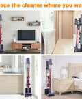 Heavy Duty Cordless Vacuum Stand Docking Station With Wheels in various home settings