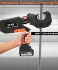 Top Shelf Hydraulic Cable Lug Crimper Pliers With Twelve Heavy Duty Dies Rock Solid 150KN tool held for crimping wire.