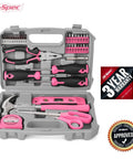 Pink 38-Piece Essential Tool Box Set With Storage Case For DIY Dorms And Home Quick Fixes Ergonomic Non-Slip Steel Hand Tools Compact Handy Kit For Everyday Repairs And Weekend Projects