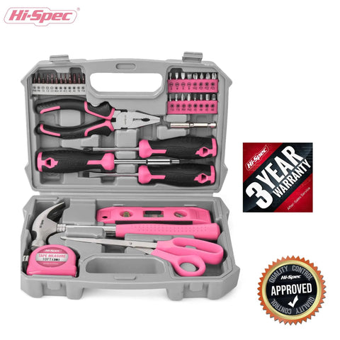Pink 38-Piece Essential Tool Box Set With Storage Case For DIY Dorms And Home Quick Fixes Ergonomic Non-Slip Steel Hand Tools Compact Handy Kit For Everyday Repairs And Weekend Projects