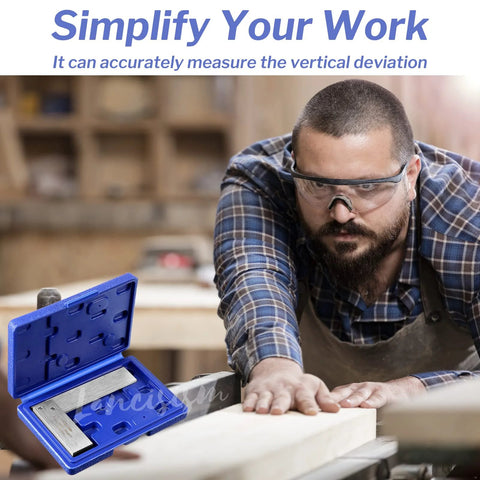 Machinist square set in blue case with four squares (2, 3, 4, 6 in) for precise 90-degree measurements.
