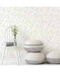 Brown And White Twigs Peel And Stick Wallpaper Roll For Easy Wall Makeover, Nature Inspired Pattern, shown in a living room setting