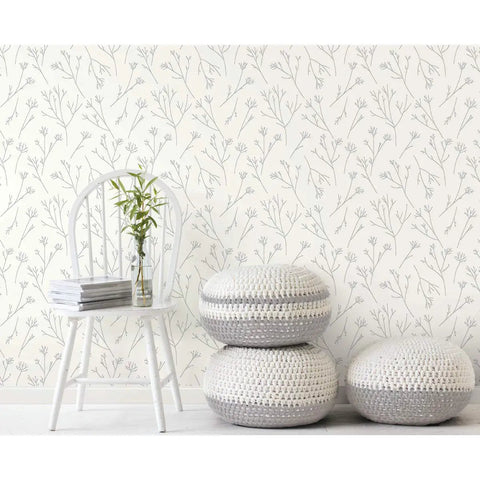 Brown And White Twigs Peel And Stick Wallpaper Roll For Easy Wall Makeover, Nature Inspired Pattern, shown in a living room setting