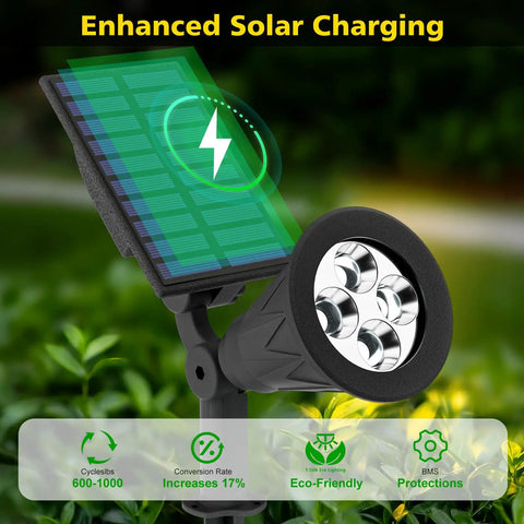 Blue Solar Spotlight Outdoor Lights Waterproof Auto On Off 180 Degree Adjustable with enhanced solar charging in garden