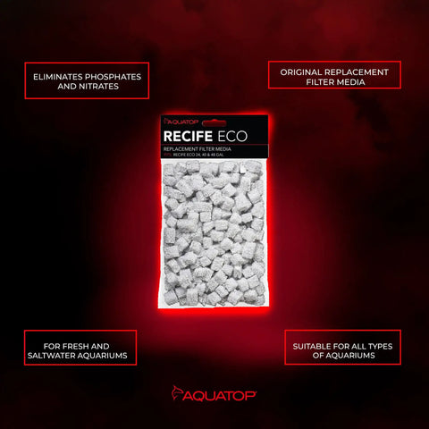 Recife Eco Phosphate and Nitrate Media Cubes for Aquariums 80 g package with highlighted features