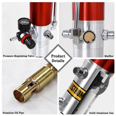 Heavy Duty Air Powered Grease Pump For 55 Gallon Drums With 16 Ft Tube Follower Plate And Spray Gun Straight Plug Setup product details showing pressure valve and seamless oil pipe.