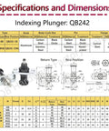 Detailed specifications and dimensions for Heavy Duty Spring Loaded Indexing Plunger With Locking Knob And Flanged Base.