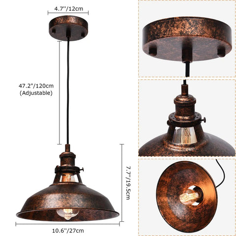 Industrial Barn Pendant Light Farmhouse Hanging Fixture 10.6 Inch Vintage Ceiling Lamp with Adjustable Cord and Upward Light Emission