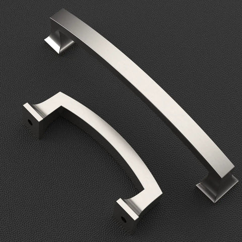 5 Inch Brushed Satin Nickel Cabinet Pulls 20 Pack With Dual Screw Sizes For Easy Install Kitchen Hardware Cupboard Handles Includes Two Screw Sizes And Scratch Resistant Packaging For Easy Install showcasing two handles on black background