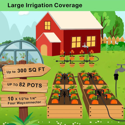 Ultimate 250 Ft Drip Irrigation Kit With 50 Ft Half Inch Main Tube And 200 Ft Quarter Inch Tubing Quick Connect System setup