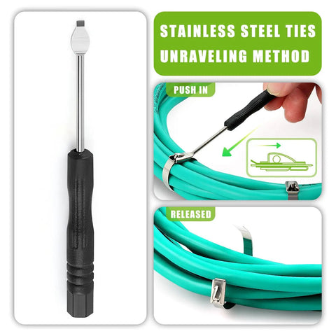 Beefy Heavy Duty Stainless Steel Zip Ties 100 Pack with 10.6 Inch Length, Remover Tool Kit usage demonstration