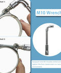 Demonstration of using an M10 wrench to tighten 2 Pack 2.5 Inch T Bolt Hose Clamps 70 To 78mm Heavy Duty Stainless Steel Turbo Intercooler Boost Pipe Clamps