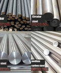 Various types of steel bars including rebar, circular steel, mild steel, and medium carbon steel, suitable for the Beefy 1600W 220V Electric Steel Bar Cutter And Rebar Bender, Handheld Portable Construction Tool For Cutting 4 To 25 mm Steel Bars, Heavy Duty Onsite Bending And Cutting Machine.