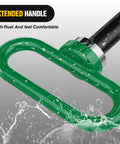 Close-up of a Five Eighths Inch Beefed Up Heavy Duty Neodymium Magnetic Trailer Hitch Pin in Green with extended handle.