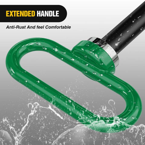 Close-up of a Five Eighths Inch Beefed Up Heavy Duty Neodymium Magnetic Trailer Hitch Pin in Green with extended handle.