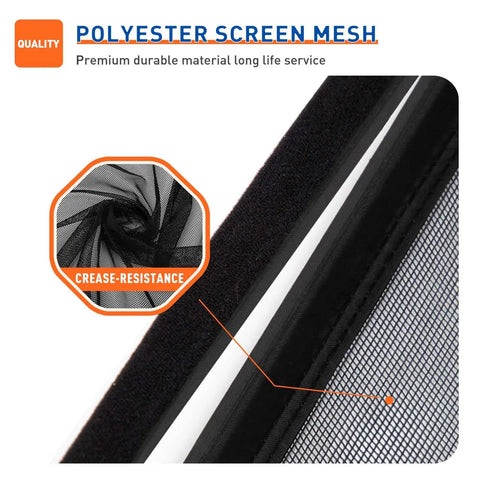 Close-up of polyester mesh for Magnetic Screen Door For 32 x 80 Inch Doors Actual Screen Size 34 x 81 Inch Heavy Duty Side Opening Mesh Curtain With Strong Magnets Easy Setup Air Circulation Wider View Black