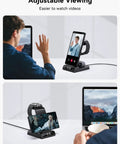 Three In One Wireless Charging Station With Clock For Galaxy S25 Ultra S24 Ultra displaying video call and movie on phone