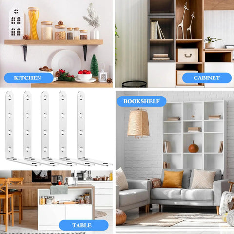 Heavy Duty L Shaped Shelf Brackets For Wood Shelves Stainless Steel 10 Pack Corner Supports with various furniture applications