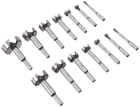 14-Piece Forstner Drill Bit Set With Carry Case For Softwood To Hardwood Plywood Laminates And MDF, Includes 1/4 To 2 Inch Bits, Open-Tooth Design