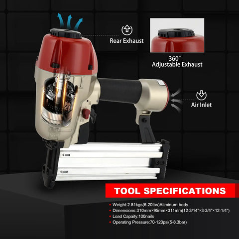 Powerhouse Heavy Duty 14 Gauge Concrete Nailer T Nail Gun Pneumatic Three Quarter Inch to Two and a Half Inch Nails