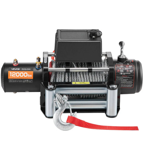Beefed Up 12000 Lb Electric Winch With 85 Ft Steel Cable 12V Power Winch For Jeep Wrangler UTV ATV And Truck Off Road Recovery Wireless Remote Control And Heavy Duty Motor, front view