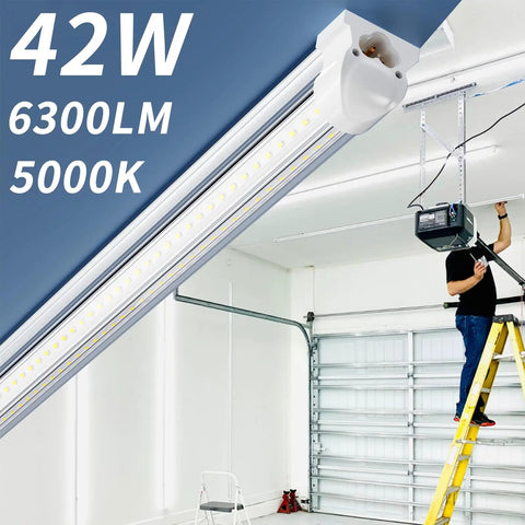 12 Pack T8 LED Shop Light 4Ft 42W 6300 Lumen 5000K Daylight Linkable Plug And Play Garage Ceiling Workshop Lighting in use