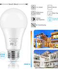 Diagram showing Best Value A19 LED Bulbs 100 Watt Equivalent 13W 5000K Daylight White 1500 Lumens Non Dimmable E26 Edison Screw 4 Pack with features and dimensions.