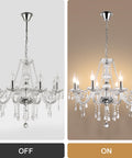 Show Stopping Modern Elegant 10 Lights K9 Crystal Glass Chandelier Pendant Ceiling Lighting For Dining Room Living Room And Bedroom European Style Transparent Fixture Requires 10 E12 Bulbs Not Included, off and on view.