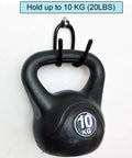 Wall mount rack holding a 10 kg kettlebell, demonstrating weight capacity of four pack adjustable skateboard wall mount racks.