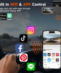 4K Front And Rear Dash Cam for Cars With Night Vision Dual Channel shown connected to a smartphone app in a car interior.