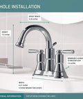 Diagram of Westchester Centerset Chrome Bathroom Sink Faucet With Drain Assembly Included, showing measurements on 3-hole 4-in centerset.