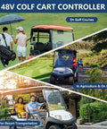 Plug And Play Golf Cart Controller 48V 400A Direct Replacement Easy Diy Install Smooth Speed Control For Star Ev Classic Electric Vehicles Direct Swap 0 To 5K Ohm Throttle Input Roll Like New With Basic Tools Only - shown in use on golf courses, farms, and resorts.