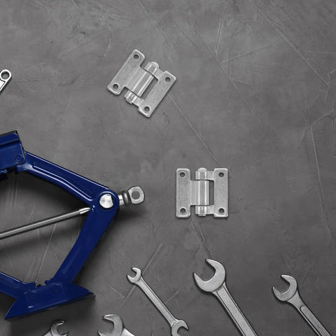 Heavy Duty Stainless Steel Hinges For Cargo Trailers And Dump Trucks Foldable And Detachable Design Rust Resistant And Reinforced For Tough Automotive And Industrial Use Built To Take A Beating Under High Pressure, stainless steel, top view