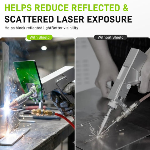 Badass OD5 Plus Green Laser Welding Shield For Handheld Fiber Guns With Rock Solid Mount to block stray beams in welding.