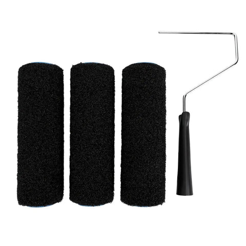 Top Shelf Nine Inch Drywall Texture Roller Cover Heavy Duty Capacity Nylon Design For Flawless Joint Compound Application Slick Wall And Ceiling Finish, featuring three nylon roller covers and a sturdy handle.