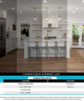 Modern kitchen with pendant lights, compatible dimmer list, ideal for Hella Bright PAR38 LED Outdoor Flood Light Bulbs for Patio and Yard.