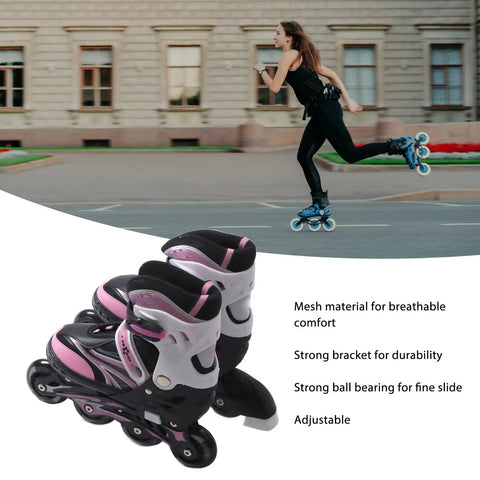 Pink Adjustable Roller Skates For Teens With PU Mesh Upper And Smooth Glide Ideal For Ice Skating Practice And Outdoor Fun